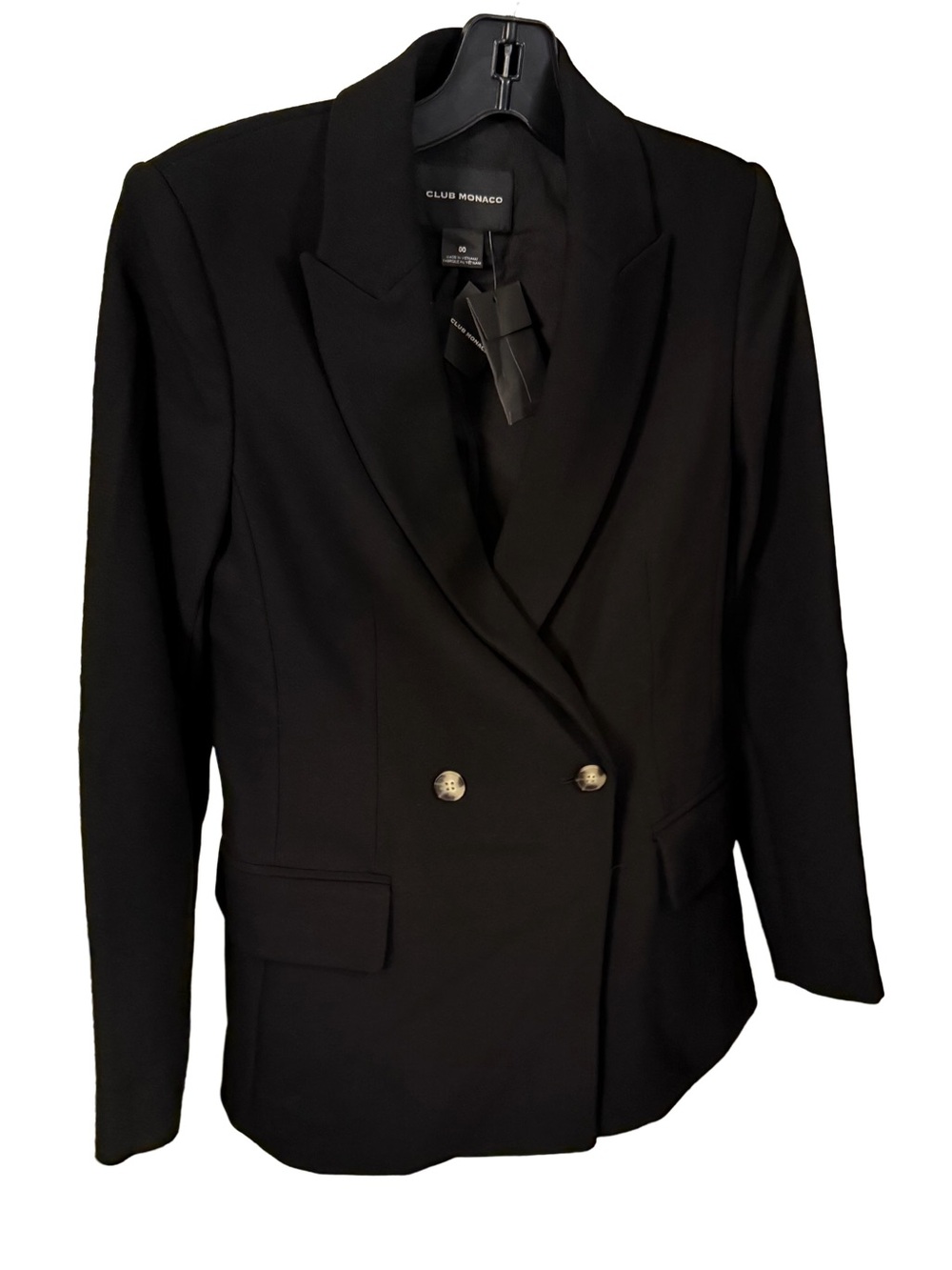 Club Monaco Black Double Breasted Black Blazer Sz 00 NWT